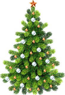 a christmas tree with balls and stars on it's top, in front of a white background