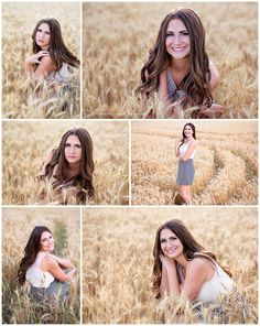 a woman is posing in the middle of a field