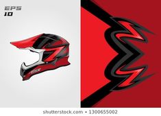 the red and black helmet is shown in two separate images, one with an arrow on it