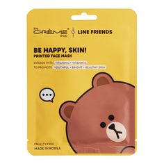 Hydrate and brighten skin with this vitamin C and E-infused sheet mask from Korean beauty experts The CrÃ¨me Shop. Place the adorable Line Friends bear mask on clean skin then lie back and relax while the collagen-supporting, antioxidant-rich ingredients get to work. Material: Plastic, Also could be used for beauty products,self care,spa,face mask,skincare,gift. By Cost Plus World Market.610205 Yellow Beauty Products, Facial Mask Packaging, Korean Face Mask Aesthetic, Spa Face Mask, Skincare Masks, Face Mask Skin Care, Korean Mask, Mask For Face, Face Mask For Kids