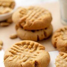 several peanut butter cookies sitting on top of a table