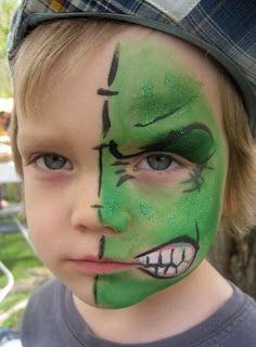 easy  hulk Painting Pumkins Ideas, Easy Face Painting Designs, Halloween Makeup For Kids, Face Painting For Boys, Face Painting Tutorials, Face Painting Easy, Kids Face Paint, Belly Painting