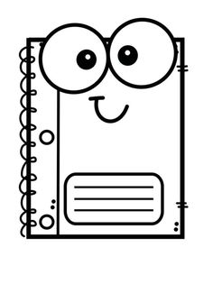 a black and white drawing of a notebook with eyes