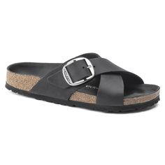 The Siena sandal gives you a new take on the classic two-strap design with crossover straps and an oversized elegant pin buckle. Oiled leather gives you a perfectly lived-in look designed to age beautifully with wear. This Semi-Exquisite style features a contoured footbed wrapped in luxuriously smooth leather for a premium touch you'll feel as soon as you step in. Contoured cork-latex footbed creates custom support with wear Oiled leather upper colors may vary Semi-Exquisite footbed lining wrapp Birkenstock Siena, Birkenstock Big Buckle, Birkenstock Styles, Black Birkenstock, Two Strap Sandals, Suede Fashion, Calf Muscles, Girls Sandals, Nubuck Leather