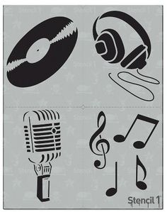 the stencil sheet has music and microphones on it