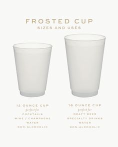 the frosted cup sizes and uses are shown in three different positions, including one for each