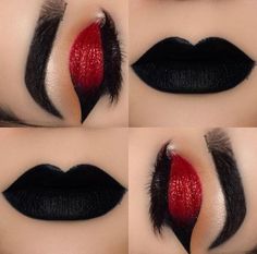 Black And Red Makeup, Makeup Bibir, Winter Eye Makeup, Maquillage Goth, Makeup Zombie, Makeup Cantik