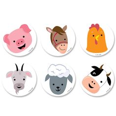 six farm animals with different faces on them