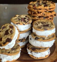 several cookies and ice cream sandwiches stacked on top of each other