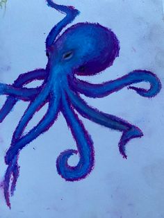 Octopus drawing, oil pastel art, oip pastel drawing, blue and purple, octopus reference, drawing base, notebook sketch, oil pastel sketch Oil Pastel Octopus, Fish Crayon Drawing, Jelly Fish Oil Pastels, Blue Oil Pastel Art, Oil Pastel Sea Creatures, Oil Pastel Sea Animals, Oil Pastel Animal Drawings, Oil Pastel Art Ocean, Oil Pastel Jellyfish