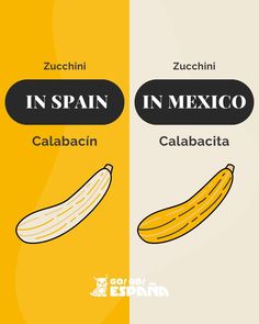 two different types of bananas with the words in spain and in mexico written below them