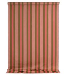 an orange and brown striped roman blind