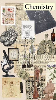 a collage of various items including microscopes, books, and other medical related items