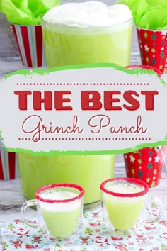 the best grinch punch recipe for christmas or any holiday celebration with green drinks and candy canes