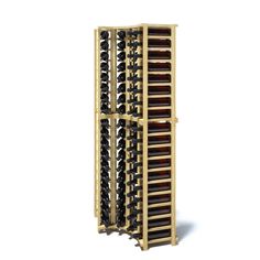 a wooden wine rack filled with lots of bottles