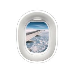 an airplane window with the view of clouds and blue sky from it's inside