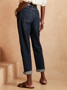 Rigid High-Rise Dark Wash Straight Jean | Banana Republic Factory Water Saving, Relaxed Jeans, Banana Republic Factory, Church Outfits, Petite Size, Dark Denim, Jean Outfits, Straight Jeans, Fall Fashion