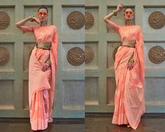 Peach Color Saree, Handloom Weaving, Color Blouse