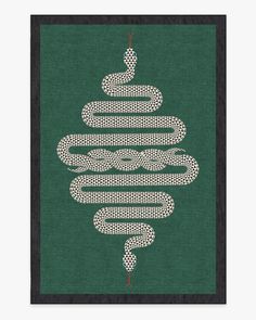 a green and white print with a snake on it's back, in the shape of a christmas tree