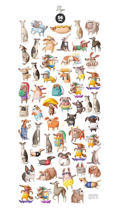 an illustrated poster with many different animals in various colors and sizes, all on one sheet