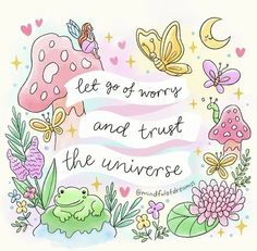 a card with the words let go of worry and trust the universe