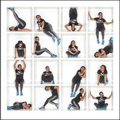 a collage of photos showing people doing different exercises