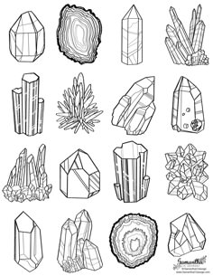 the different types of crystals are shown in this coloring page, which is also available for kids