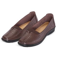 Designed With Comfort In Mind, These Slip-On Shoes Are Ideal For Everyday Wear. Stylish And Versatile, They Have Padded Insoles With Built-In Arch Supports And Flexible, Lightweight, Skid-Resistant Soles. The Easy On/Off Design Features Stretch Inserts In Front And Laser Cut Details. Polyurethane; Imported. Choose: Brown Or Black. Available In: Sizes: 6, 7, 8, 9, 10 (Half Sizes Order Next Larger Size). Slip-on Non-slip Walking Shoes With Round Toe, Brown Non-slip Slip-ons, Brown Non-slip Closed Toe Slip-ons, Brown Flats With Ortholite Insole And Round Toe, Non-slip Slip-on Closed Toe Walking Shoes, Non-slip Closed Toe Synthetic Flats, Non-slip Slip-on Walking Shoes With Closed Toe, Easy Fit Walking Shoes With Round Toe, Flat Walking Shoes With Rubber Sole