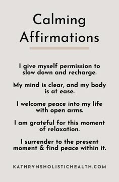 a poem written in black and white with the words calming affirmations on it