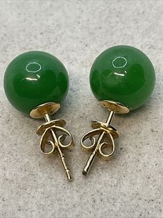 EFFY Solid 14K Yellow Gold Green Jade (Diameter 10.3mm) BALL STUD Earrings (10.3mm x 10.3mm) 4.7gr. Ball Stud Earrings, Green Jade, Fine Jewellery Earrings, Jade Green, Jade, Jewelry Watches, Fine Jewelry, Jewelry Earrings, Yellow Gold