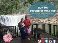 a family standing in front of a waterfall with the words how to successful road trip