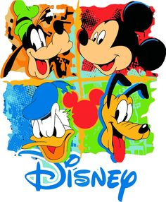 three cartoon mickey mouses with the word disney on it's face and an image of