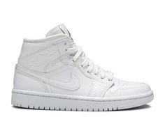 Wmns Air Jordan 1 Mid 'White Snakeskin' - Air Jordan - BQ6472 110 - white/white | Flight Club All White Jordans, Wedge Tennis Shoes, Air Jordan 1 Mid White, Jordan 1 Mid White, Jordan Mid, Nike High Tops, White Jordans, Flight Club, Nike Air Jordan 1 Mid