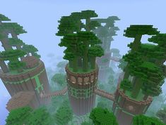 an image of some trees in the middle of a minecraft forest area with lots of green plants