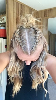 Double Braids, Haircut Selfie, Photo Hijab, Dutch Braid Hairstyles, Sport Hair, Cute Hairstyle, Game Day Hair, Peinados Fáciles Para Cabello Corto, Hijab Girl