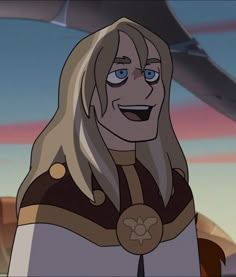 a cartoon character with long blonde hair and blue eyes