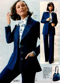 Vintage fashion: Sassy, stylish women's suits from the 70s 8 80s Suit, Expensive Suits, Black And White Suit, Pant Suits For Women, 80 Fashion, Seventies Fashion