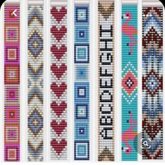 cross stitch bracelets with different designs on them