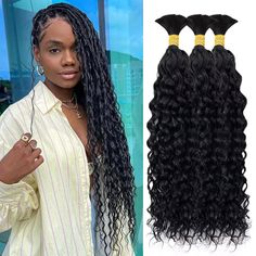 PRICES MAY VARY. Top Grade Hair Material:Bulk human hair for micro braiding hair is made with 100% raw and unprocessed human hair, All the cuticles intact and aligned in the same direction.The texture is incredibly soft, Smooth, And easy to beaid in. Human Braiding Hair Quality: Water wave human braiding hair can be bleached, Dyed; pre-stretched smooth ends; No tangle & No shedding; No smell & Chemical free & Itch free; Great for people who are allergic to some synthetic braiding hair. About Len Crochet Human Hair Wavy, Wet And Wavy Braids, Cuban Twist Hairstyles, Head Braids, Human Hair Braids, Wavy Braids, Wavy Hair With Braid, Head Braid, Braids Extensions