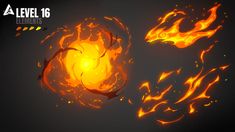 an animated fireball is shown with flames coming out of the top and bottom half