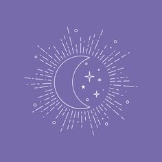 the sun and moon with stars on purple background