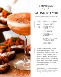 the menu for an empresso cocktail is shown in front of other appetizers