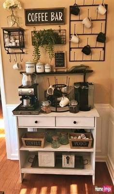 the coffee bar is organized and ready for customers to use