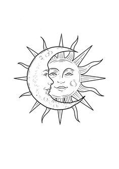 a drawing of the sun and moon