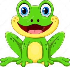 a green frog with big eyes sitting on the ground and smiling at the camera,