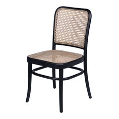 a black chair with wicker seat and backrests on an isolated white background