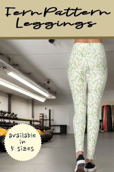 Green Yellow Nature Fern Leaf Pattern On White Leggings - This nature style design features a fern leaf pattern background. High spandex composition means compression fit won't lose shape; hugs in all the right places and bounces back after washing.