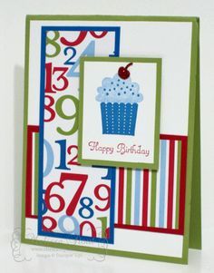 a birthday card with a cupcake on the front and numbers on the back,