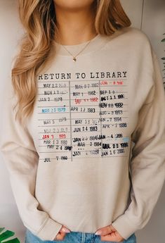 Return to Library Shirt, Vintage Library Card Book Due Date Sweatshirt, Bookish Gift for Her Him Reader Author Librarian English Teacher Tee - Etsy Library T Shirts, Book Lovers Shirts, Book Shirt Ideas, Unisex Gift Ideas For Adults, Library Sweatshirt, Bookish Clothes, Bookish Tees, English Teacher Shirts, Library Tshirt