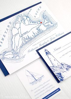 the wedding stationery is laid out on top of each other, including an envelope